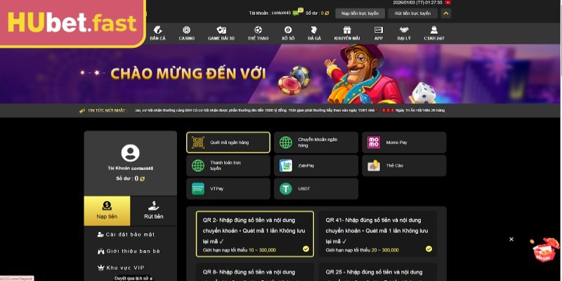 Nạp Rút Tiền Hubet đa dạng phương thức thuận tiện